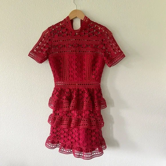 Self-Portrait High Neck Star Lace Panelled Dress in Red is available for  purchase on au PAY Market - Imported Goods Online Store Co.Ltd. | au PAY  Market - Online Shopping Site